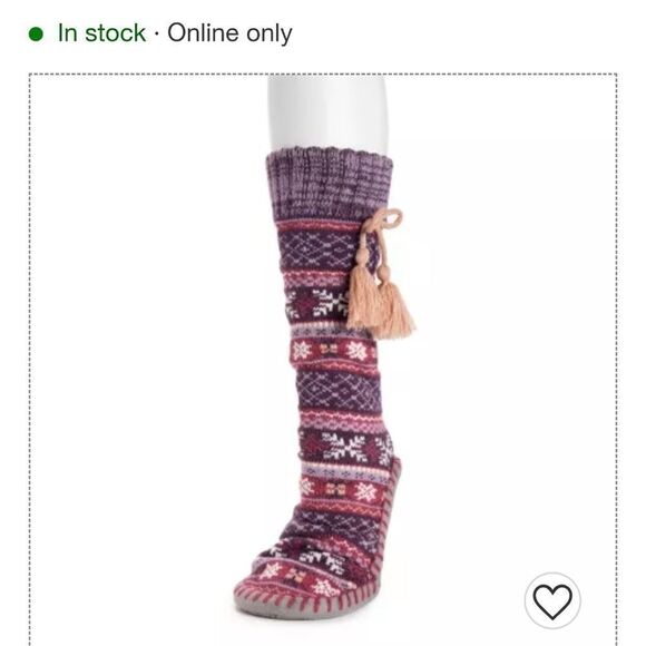 NIB Muk Luks Tassel Slipper Socks XL Berry Fair isle design with grey sole - Picture 2 of 5